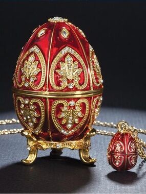 Red & Gold Valentina Egg & Necklace Set from Stauer